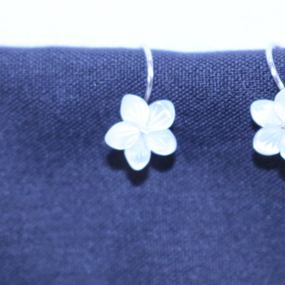 White Mother of Pearl Flower Hook Earrings – Sterling Silver - Picture 2 of 9